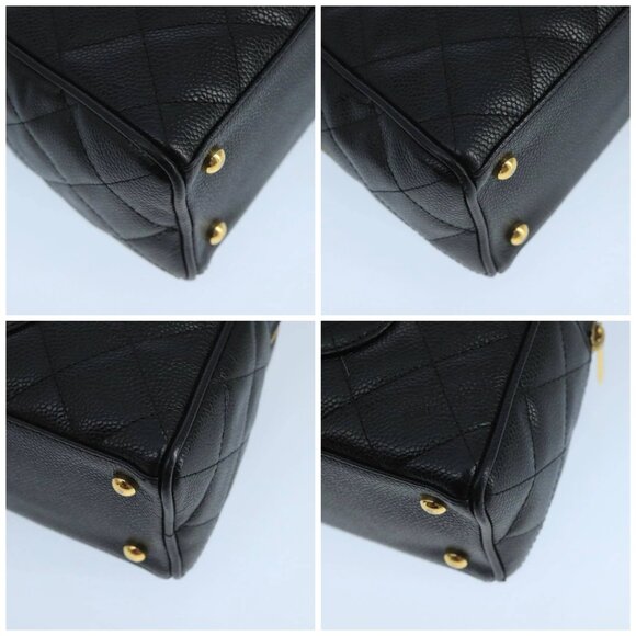 CHANEL Matelasse Hand Bag Grained Calf Skin Black CC Auth PP100A - Picture 16 of 16